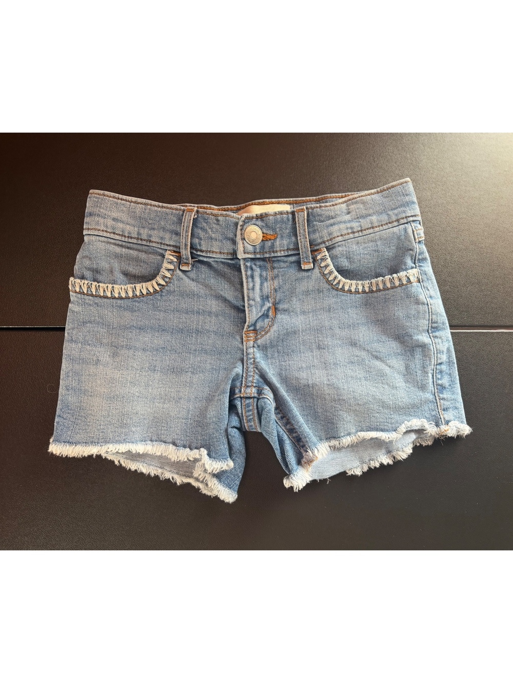 Abercrombie Kids Girls 7/8 Low Rise Midi Denim Shorts Light Wash Frayed Hem